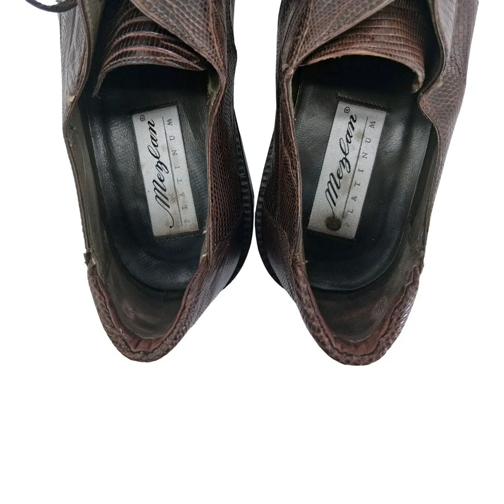 Mezlan Platinum Shoes Mens 10.5 Brown Genuine Lizard Square Toe Derby Dress